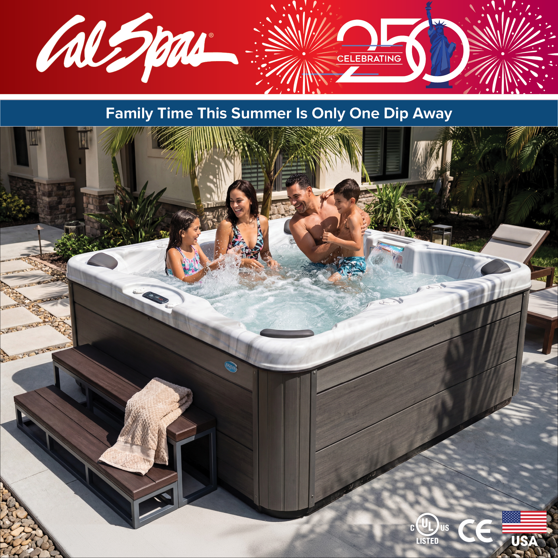 Calspas hot tub being used in a family setting - Quebec